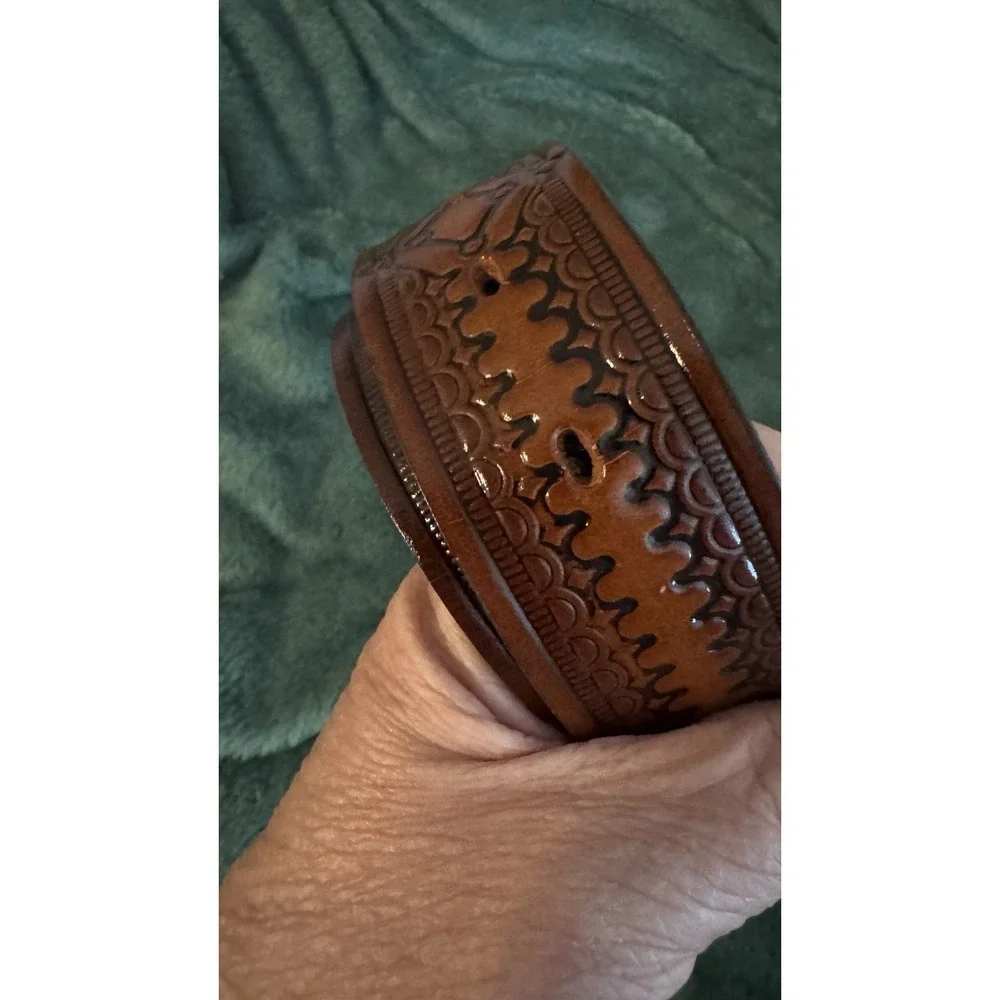 Brown Tooled Genuine Leather Belt Sz 36 USA Men Teenager Boy Cowboy Never Used